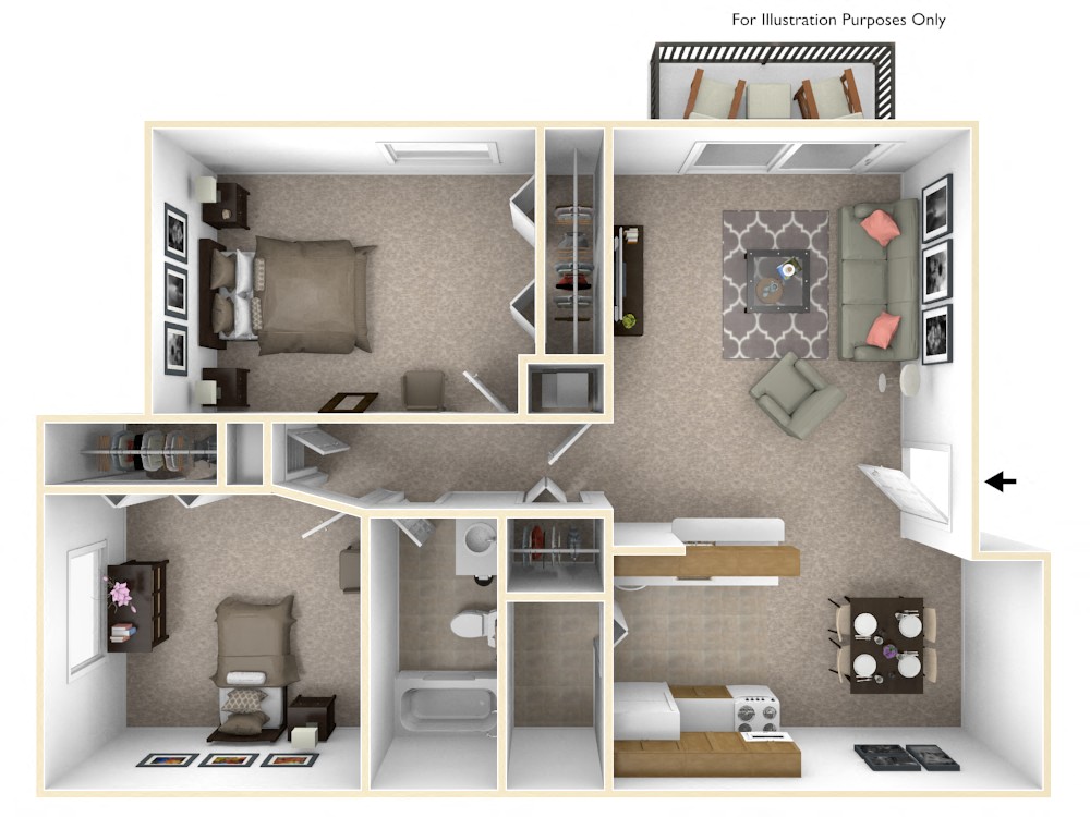 Floor plan for 2 beds, 1 bath, 800 sqft